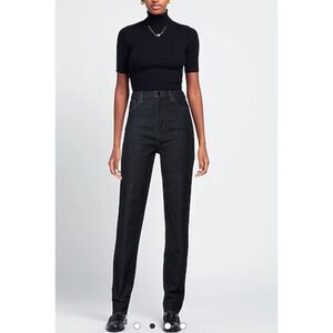NWT THEORY High Waist Mom Cut Charcoal Black Straight Leg Denim Jeans Womens 24